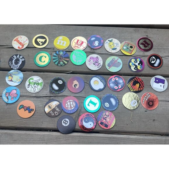 Assorted Pogs Retro Nostalgia Hologram Skull Poison 8ball Card Lot of 35 - Picture 1 of 7